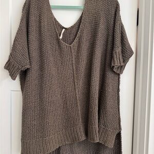 Free People V-Neck Knit Sweater in Brown